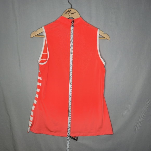 Adidas Women Golf Engineered Orange Stripe Sleeveless Polo Shirt Size M - Picture 3 of 6